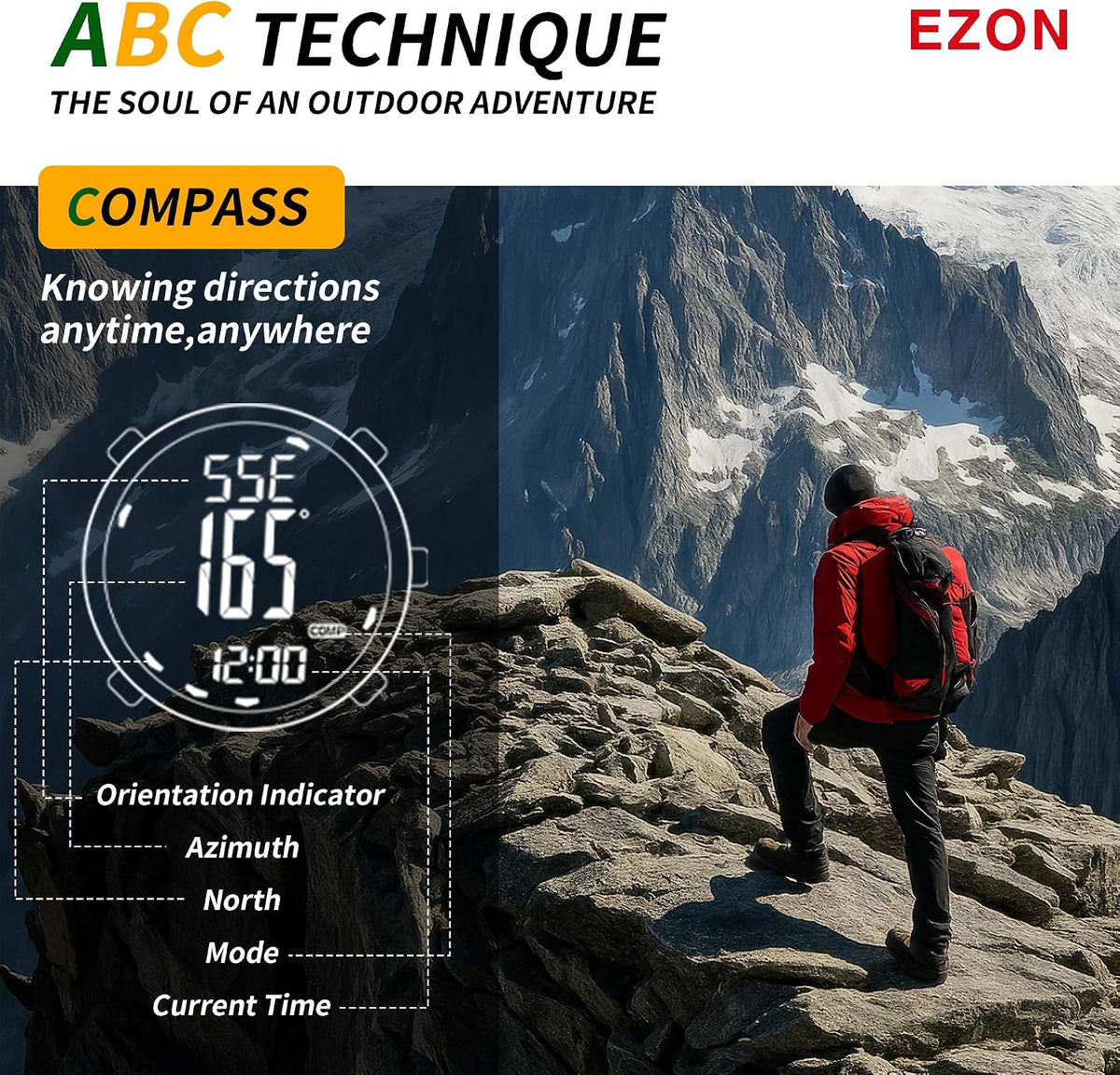 H001 Reloj Digital Militar para Hombre, Reloj de Aventura al Aire Libre con Altímetro, Barómetro, Brújula, Termómetro, Amanecer/Atardecer, Temporizador – Ideal para Senderismo, Trekking y Montañismo