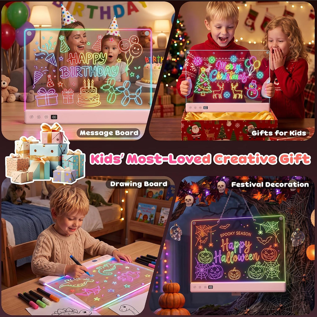 Tablero de dibujo LED recargable de 16" para niños con efectos de luz de 16