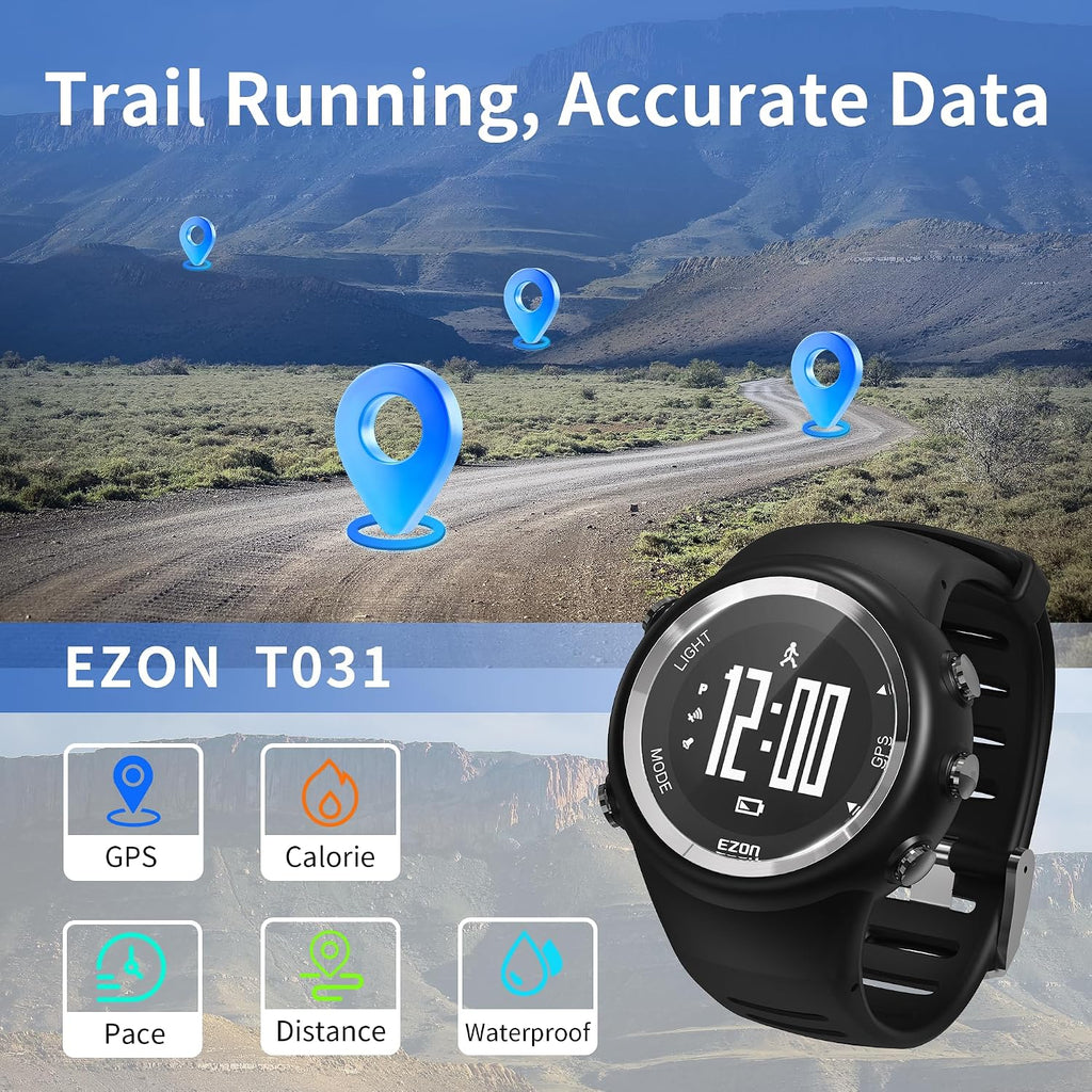 Reloj GPS para Correr con Velocidad Distancia Ritmo Alarma Contador de Calorías y Cronómetro para Hombre T031 Negro