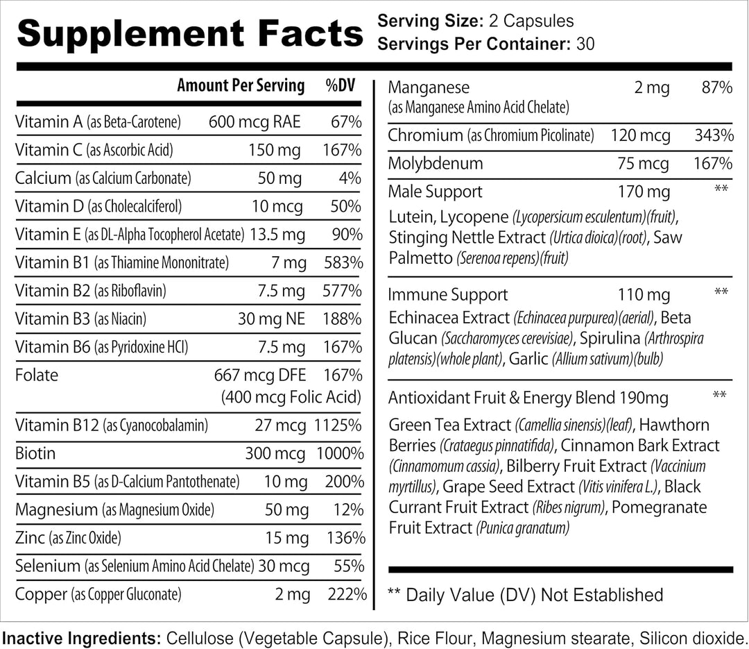 Bradeson Naturals Suplemento multivitamínico para hombres para ener...