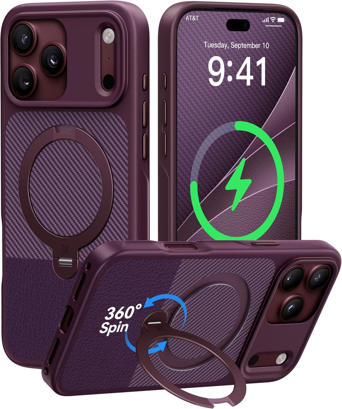 CASEKOO Texture Purple 360 Spin Soporte magnético para iPhone 18 Pro Max