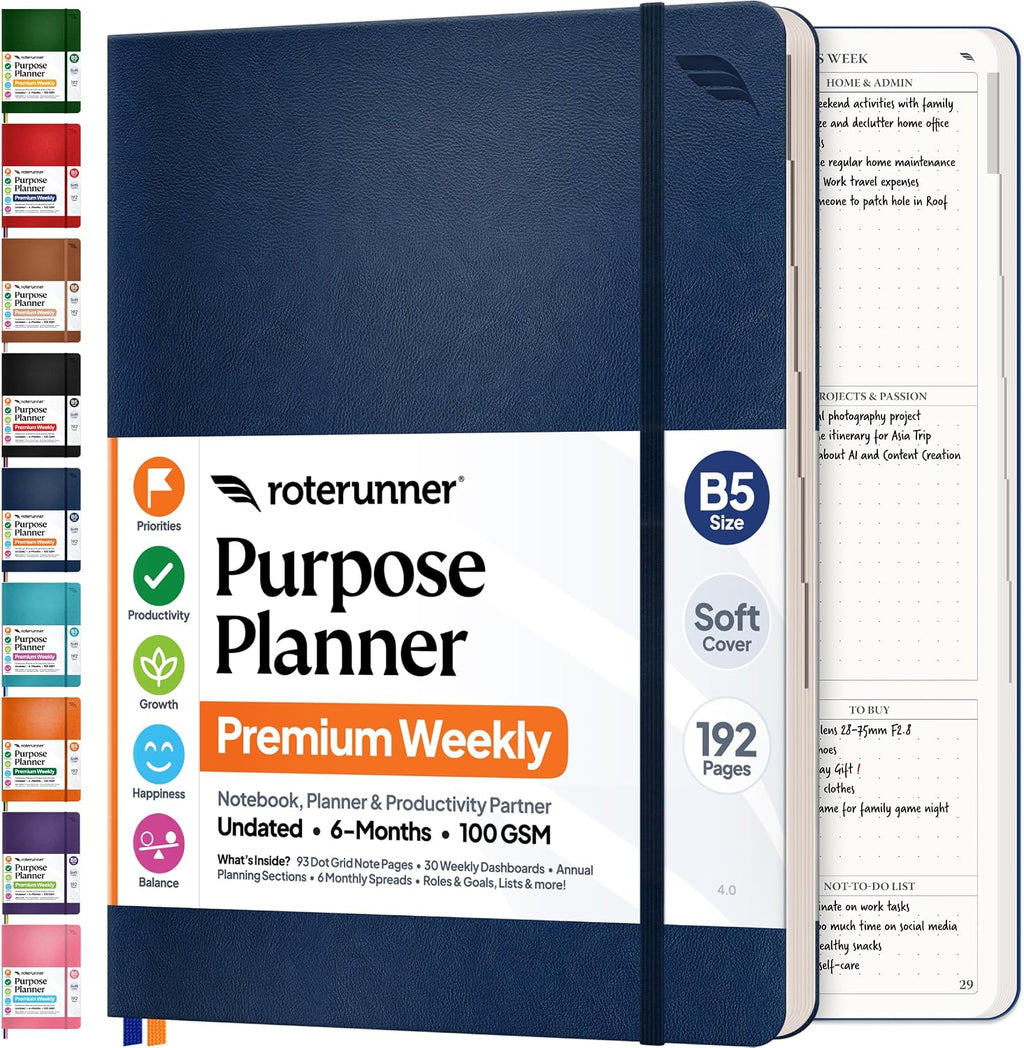 Agenda B5 de 7.5 x 9.8 pulgadas, sin fecha, 2026, diario, semanal y mensual, herramienta de fijación de objetivos de productividad para el trabajo, hogar, agenda de TDAH para adultos