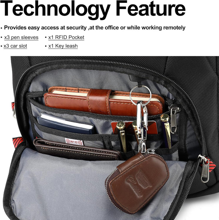 Mochila para laptop Boavan para hombres (Negro, 15.6), Negro, Elegante