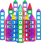 Bloques de construcción de azulejos magnéticos, juego avanzado de 113 piezas, juguetes STEM para niños y niñas de más de 3 años, imanes más fuertes, incluye 13 tarjetas del alfabeto, aprendizaje