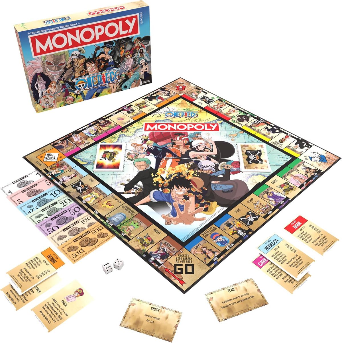 Monopoly: One Piece Edition - Juego de mesa | Compra, vende, intercambia con personajes populares de la serie Manga y Anime | Con 9 fichas en miniatura | Mercancía con licencia oficial y coleccionable