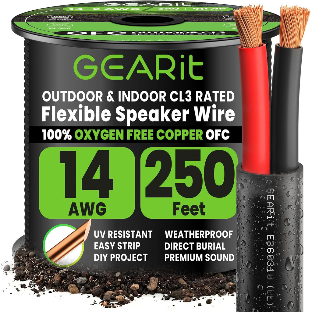 GEARit - Cable para parlante, calibre 14, cable negro de 250 ft, con
