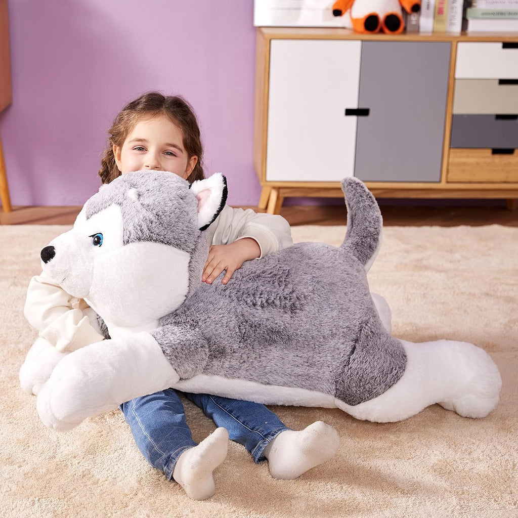 IKASA Peluche gigante de perro Husky de 30", súper suave, sin cierre de cremallera