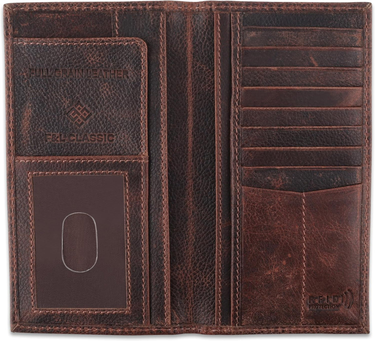 F&amp;L CLASSIC billetera plegable larga de cuero genuino con aspec...