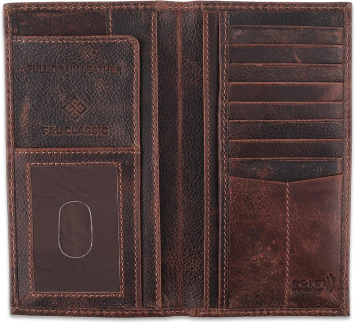 F&amp;L CLASSIC billetera plegable larga de cuero genuino con aspec...