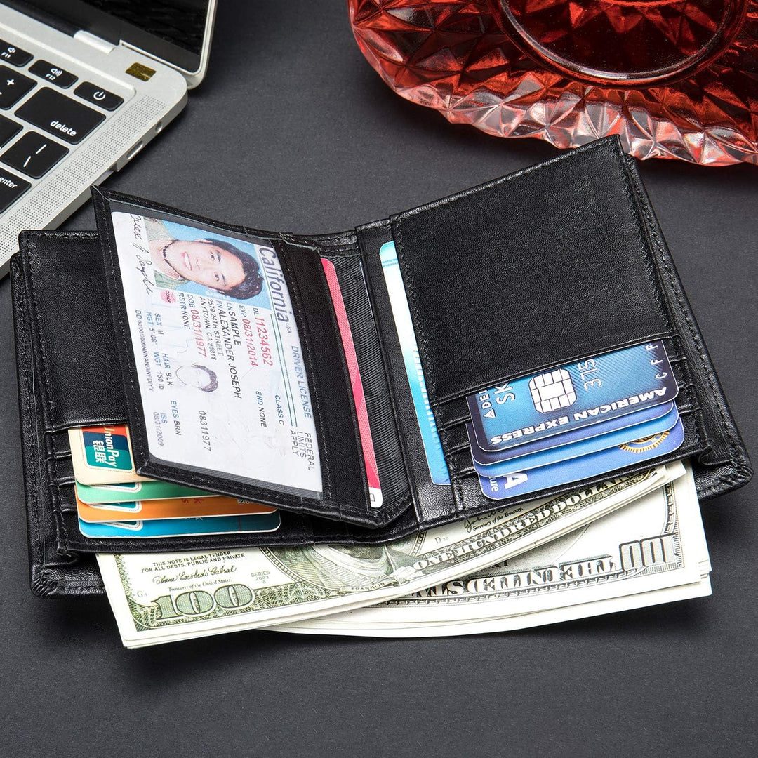 Cartera de cuero para hombre, plegable vertical, con bloqueo RFID,...