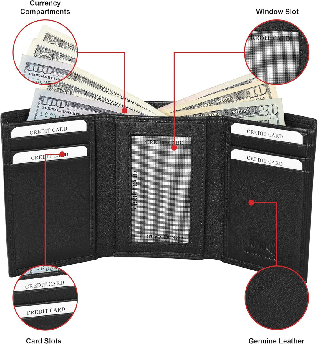 Cartera trifold de cuero ASAD para todos los días con ventana para...