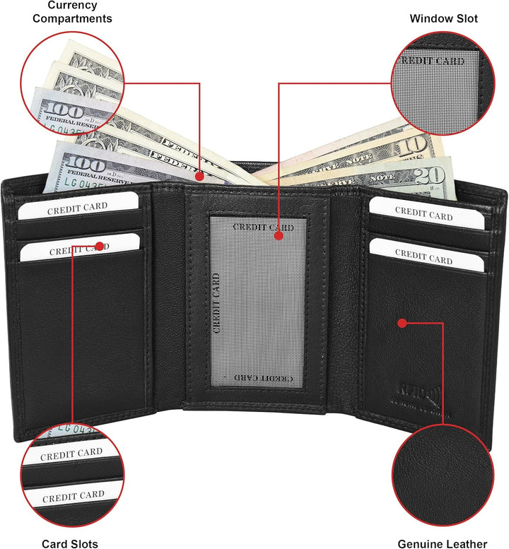 Cartera trifold de cuero ASAD para todos los días con ventana para...