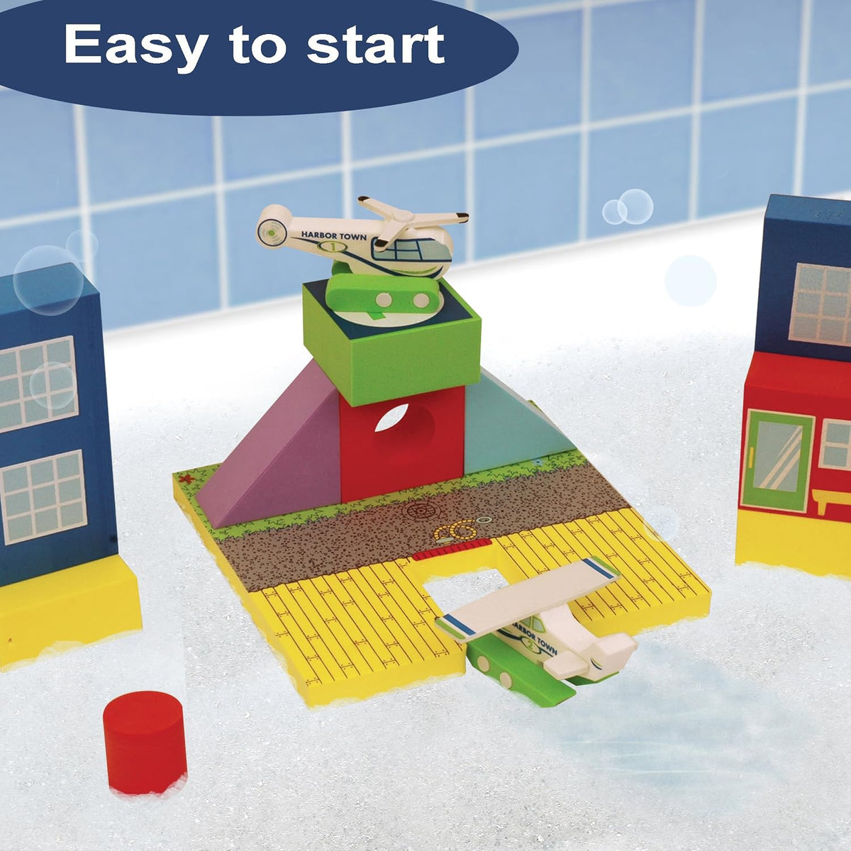 Juego de aeropuerto flotante de BathBlocks en caja de regalo