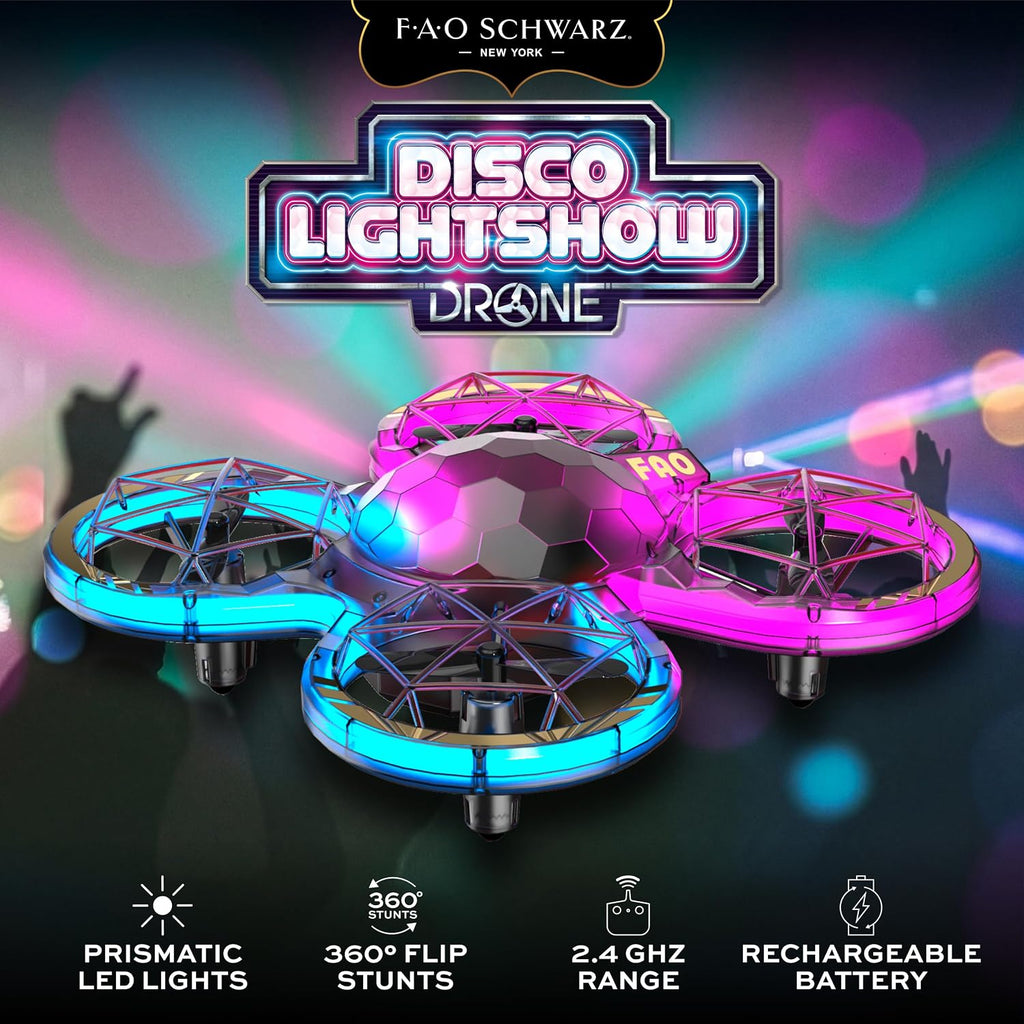 FAO Schwarz Disco Lightshow RC Drone para niños, volante de acrobacias con