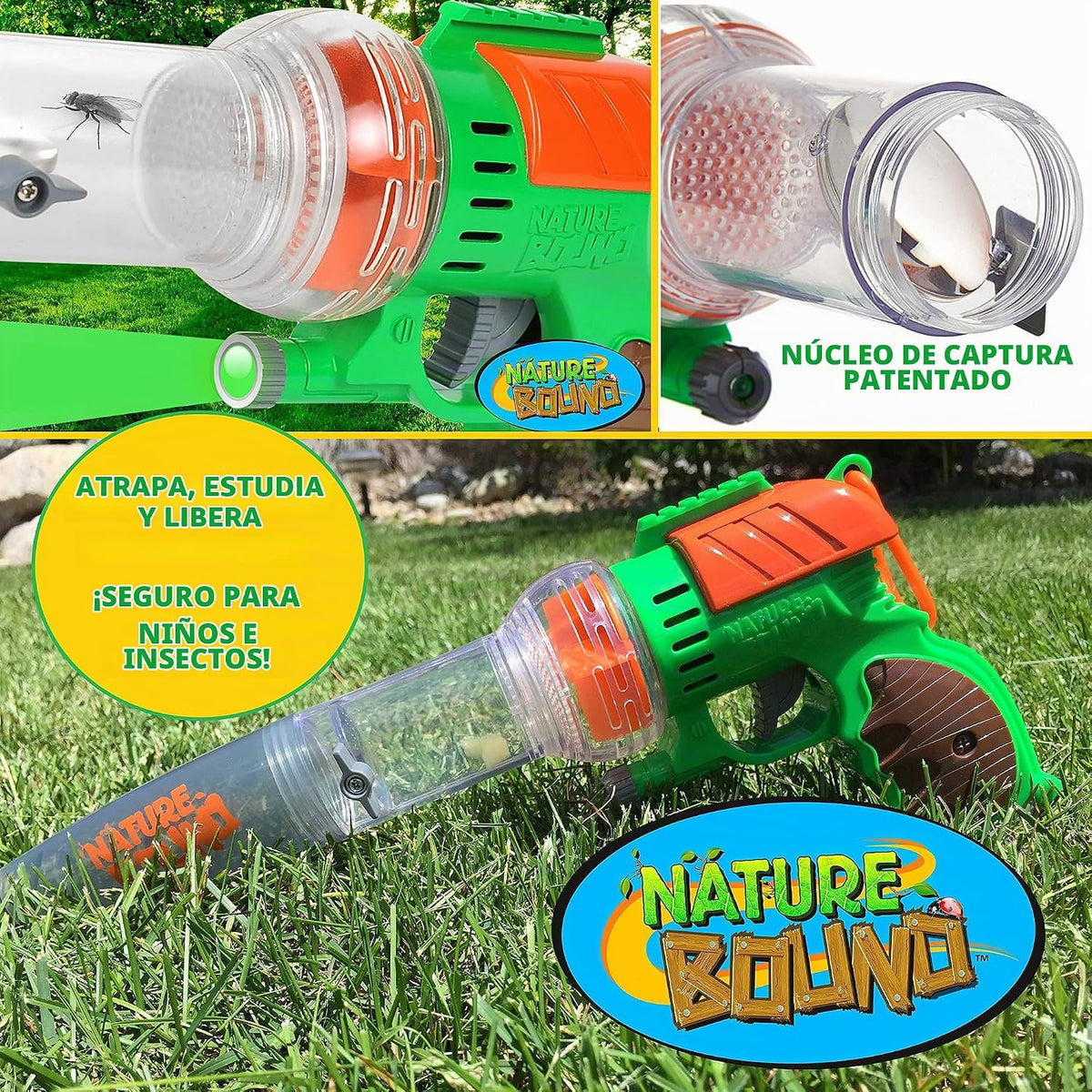 Nature Bound Juguete para atrapar insectos | Aspiradora de bichos ecológica, atrapa y libera | Juguete de juego para interior y exterior de 3 a 12 años | Incluye núcleo de captura con magnificación |
