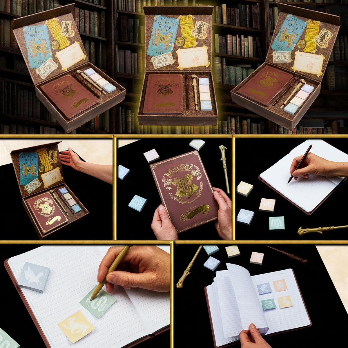 Set de papelería de Harry Potter para niños, adolescentes y adultos con varitas, bolígrafos, cuadernos, pegatinas, notas adhesivas, artículos escolares, diarios, regalos de escritura para niños