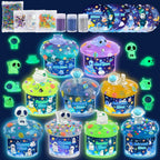 Paquete de 9 unidades de slime Galaxy que brilla en la oscuridad, slime espacial con dijes de astronauta, alienígenas y ovni, juego de limos de bricolaje, juguetes sensoriales, regalos de fiesta para niños