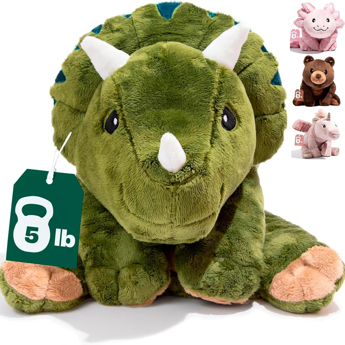 Brease Animal de peluche con peso, dinosaurio verde de 25 pulgadas, 5 libras, felpa pesada