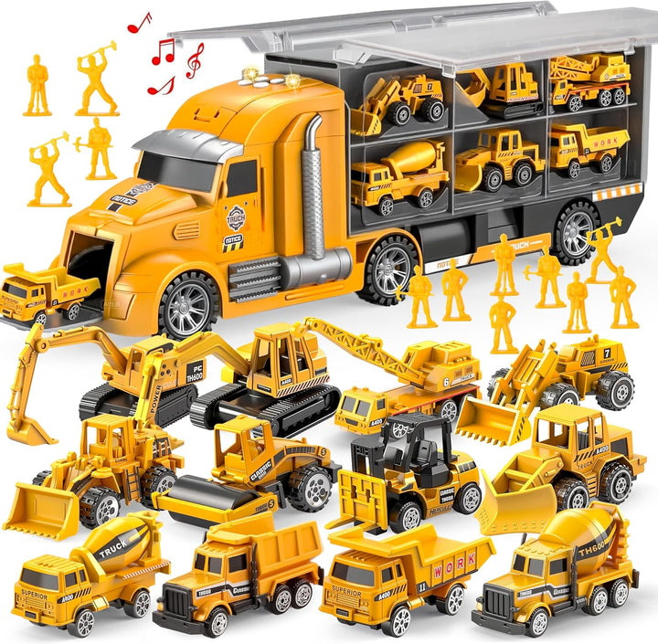 JOYIN Juego de camiones de construcción 25 en 1 para niños, 24 piez...