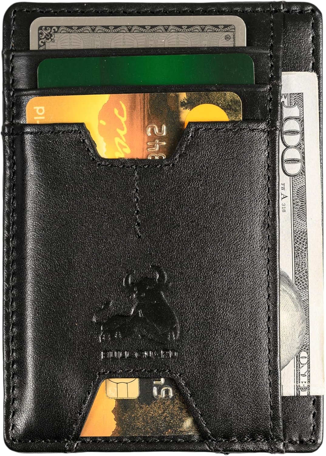BULL GUARD Cartera delgada de piel con bloqueo RFID para hombre con...