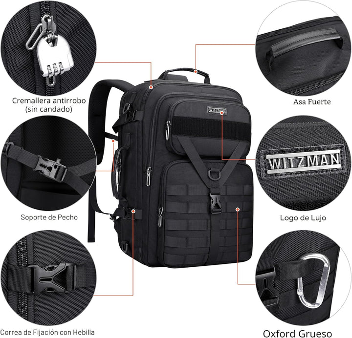 WITZMAN Mochila de viaje de mano para hombre, grande, convertible d...