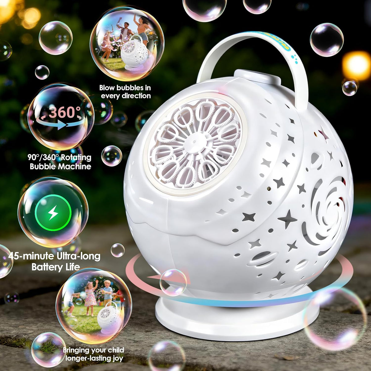 Máquina de burbujas recargable para niños con control remoto