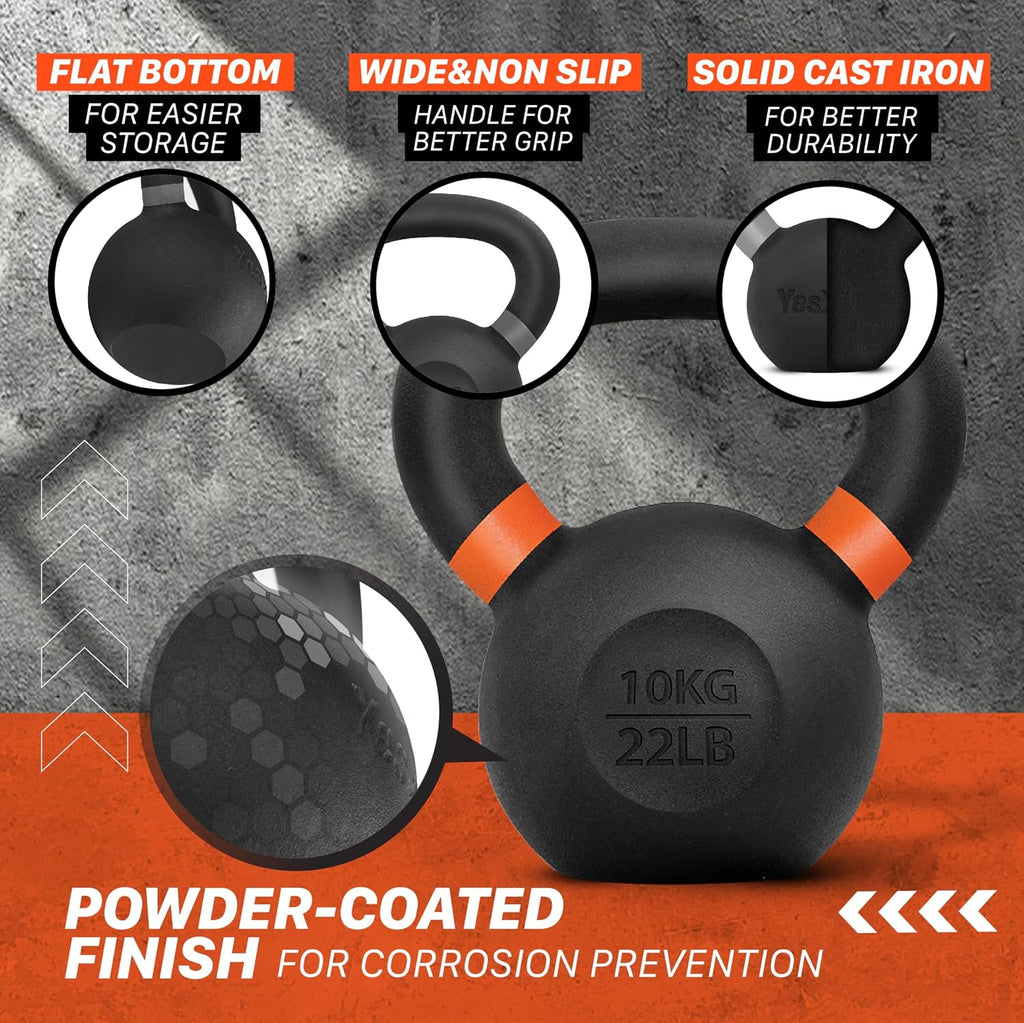 Yes4All Kettlebell con Recubrimiento en Polvo, Pesos de 9-88 lb de Hierro Fundido