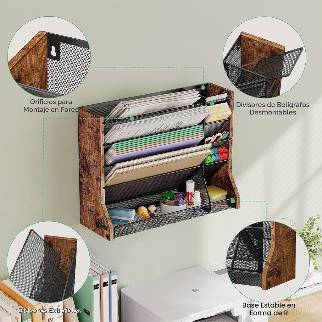 Organizador organizador de escritorio de pared de madera de hierro