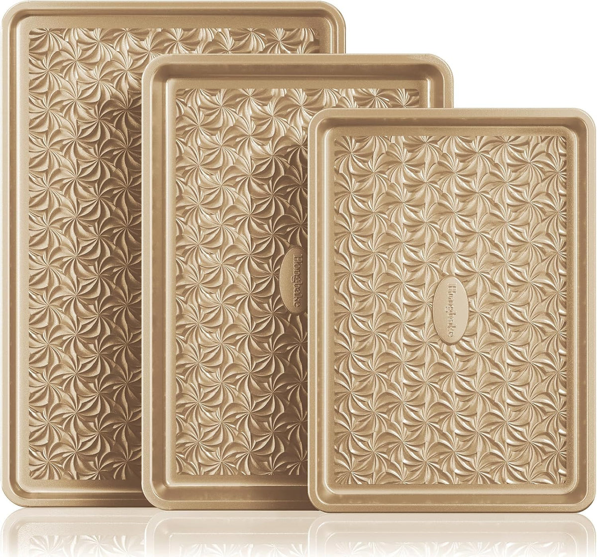 Juego de 3 bandejas antiadherentes para horno, bandejas de horno no tóxicas de medio cuarto/gelatina con textura de remolino floral, bandejas de horno resistentes de 0.031 in de grosor para