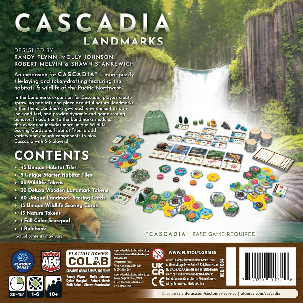 AEG y Flatout Games | Cascadia: Landmarks - Expansión para el galardonado juego de mesa, Cascadia | Fácil de aprender | Rápido de jugar | A partir de 10 años | Añade jugador 5 y 6