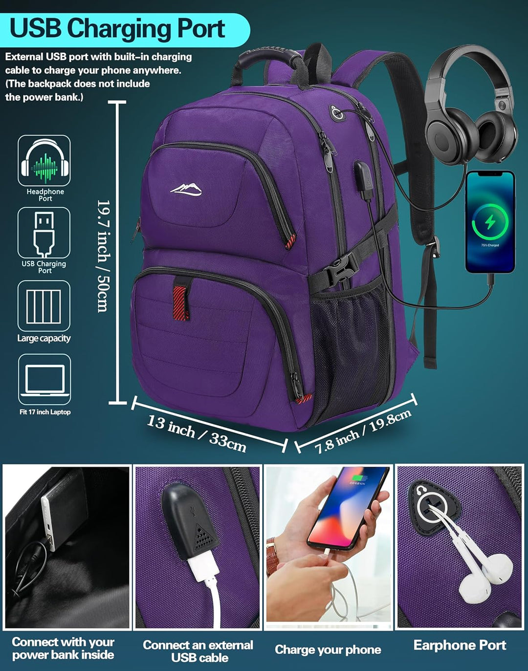 ProEtrade Mochila de viaje extra grande para portátil, antirrobo, p...