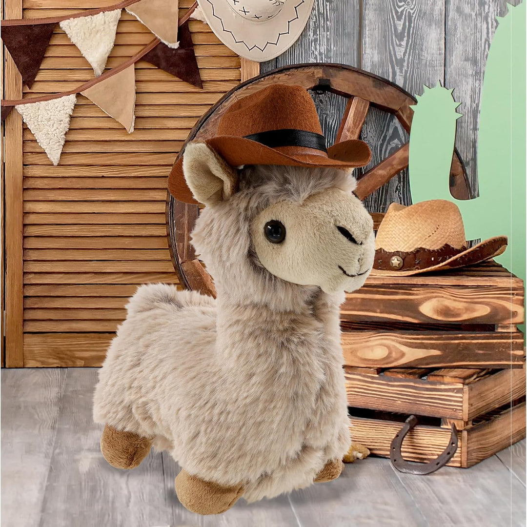 DolliBu Sombrero de vaquero de peluche de llama beige