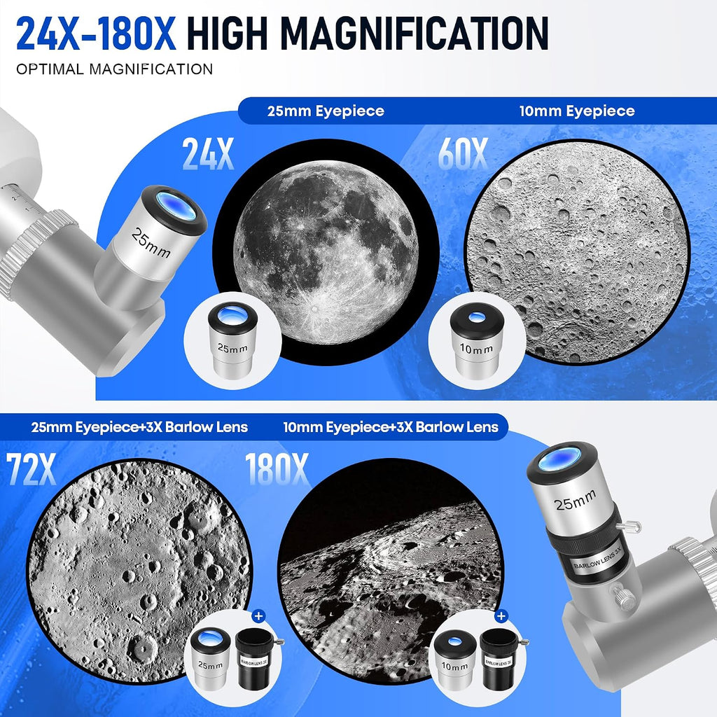 Telescopio para adultos y niños de alta potencia, 3.543 in de apertura