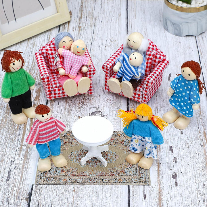 ONEST Juego de 12 piezas de casa de muñecas de madera, mini figuras...