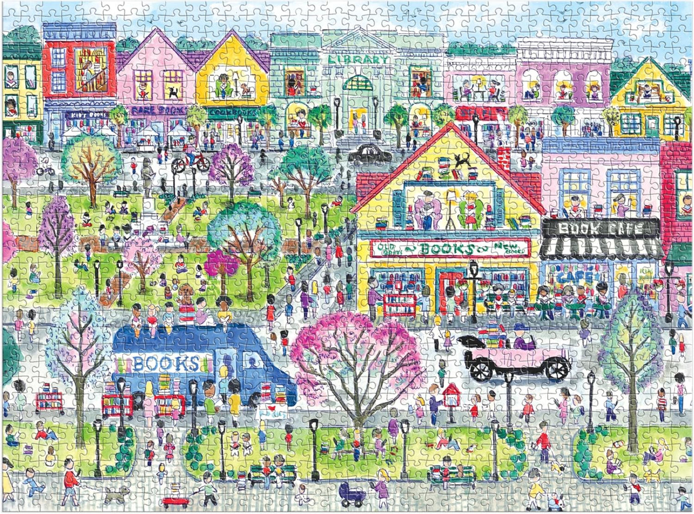 Galison Book Townscape - Rompecabezas de 1000 piezas de Michael Storrings con hermosas ilustraciones de un vecindario temático de libro