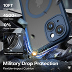 ImpactStrong Protector magnético diseñado para iPhone 15 [protección de cámara] [prueba de caídas de grado militar] [compatible con MagSafe] Funda delgada translúcida mate (6.1 pulgadas), azul marino
