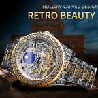 FORSINING Reloj retro para hombre, tallado, automático, mecánico, tatuaje, tourbillon, fase lunar, segundos independientes, esqueleto automático, esfera grande, relojes de pulsera