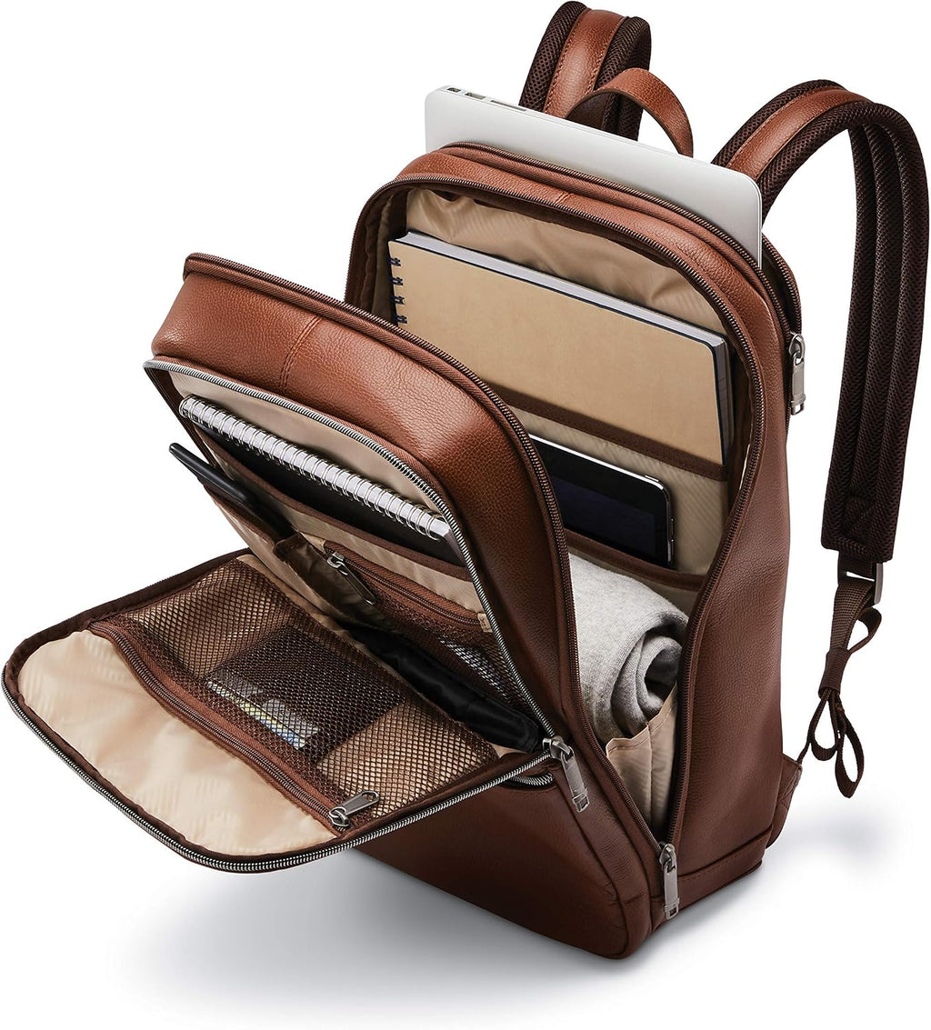 Samsonite Mochila delgada clásica de cuero