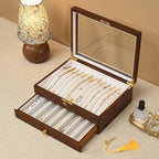 Caja de collar con cerradura de nogal negro, caja organizadora de joyas de