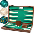 Backgammon - Juego de mesa para adultos de 15 pulgadas, juego de mesa de backgammon de piel sintética de alta calidad con 32 fichas, tazas de dados y cubo doble, juego de backgammon de viaje portátil