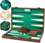 Backgammon - Juego de mesa para adultos de 15 pulgadas, juego de mesa de backgammon de piel sintética de alta calidad con 32 fichas, tazas de dados y cubo doble, juego de backgammon de viaje portátil
