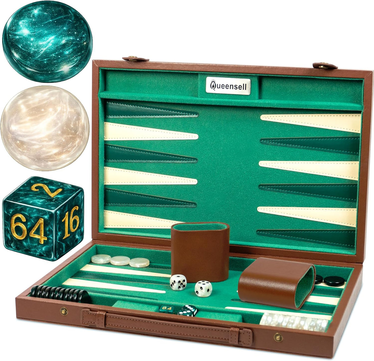 Backgammon - Juego de mesa para adultos de 15 pulgadas, juego de mesa de backgammon de piel sintética de alta calidad con 32 fichas, tazas de dados y cubo doble, juego de backgammon de viaje portátil