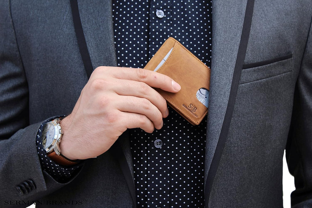 SERMAN BRANDS RFID Blocking Slim Bifold Genuine Leather Minimalist...