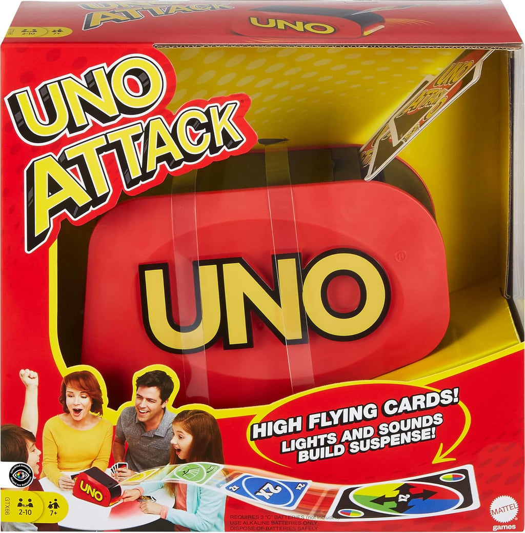 UNO Juego de cartas de ataque, regalos para niños, adolescentes y adultos, juegos para noche familiar o noche de juegos, lanzador, lanzador de cartas, luces y sonidos