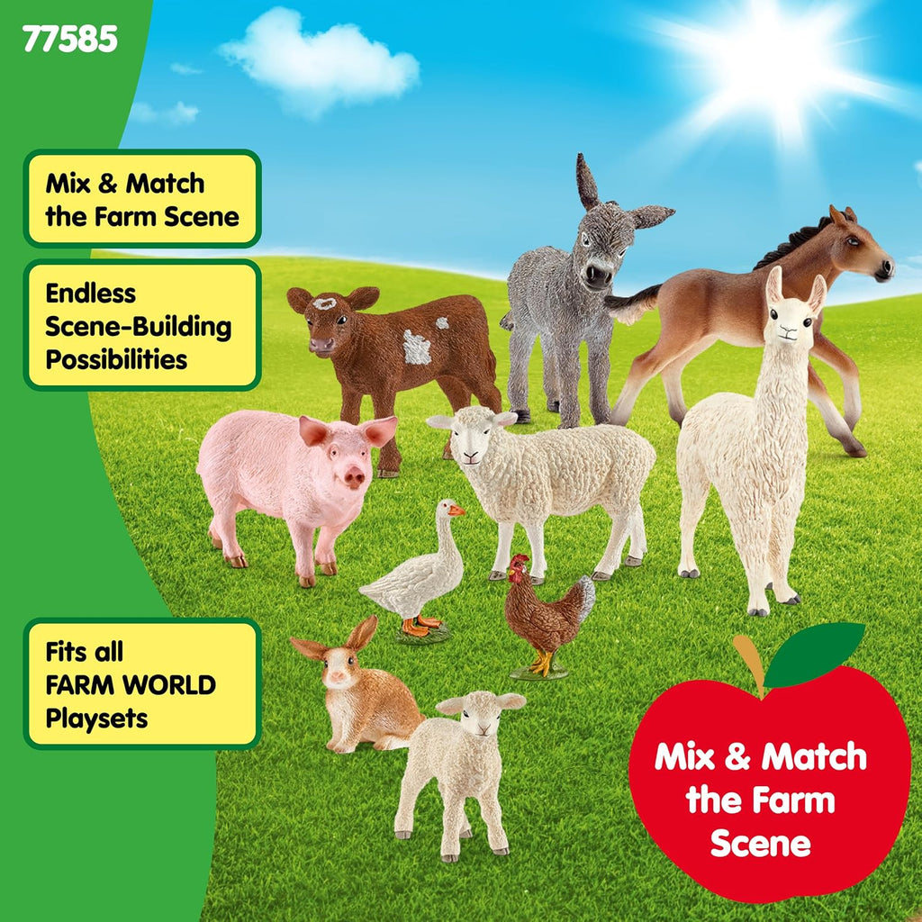 Schleich Farm World - Paquete de 10 Figuras de Animales de Granja - Niños 3+ | 77585