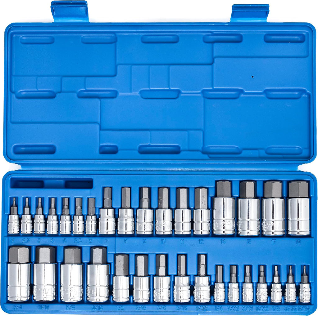 NEIKO 10388A Juego de llaves hexagonales Allen, 33 piezas SAE y métricas, acero S2, 5/64"-3/4", 2mm-19mm