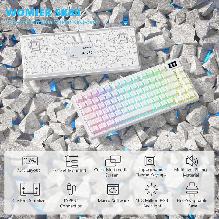 Womier SK80 - Teclado para juegos al 75% con pantalla multimedia a...