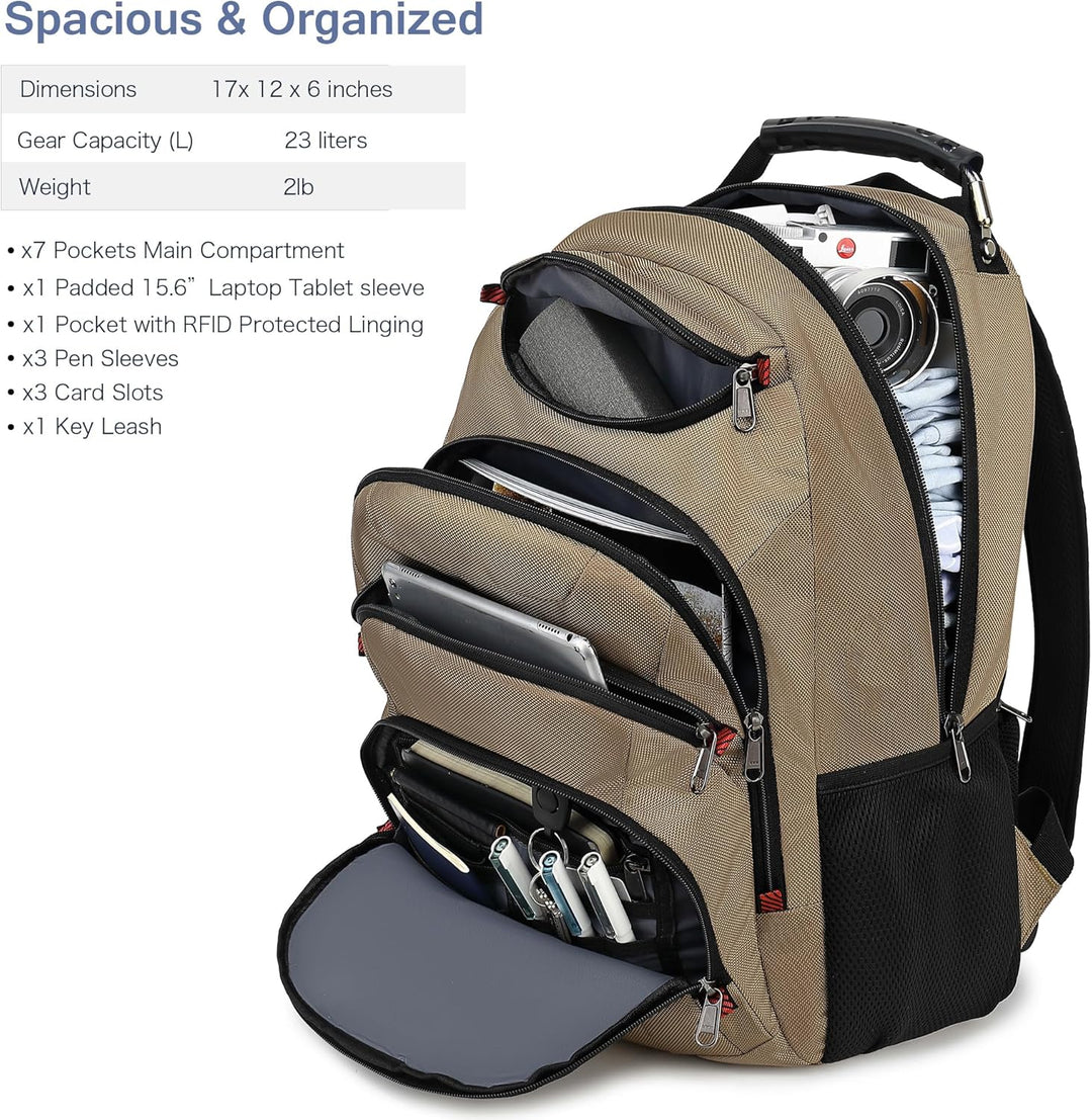 Mochila para laptop Boavan para hombre (Negro, 15.6), Caqui, Elegante