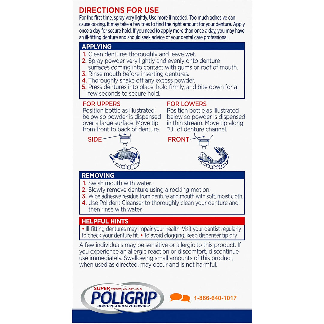 Super Poligrip - Polvo adhesivo extra fuerte para dentaduras, polvo...
