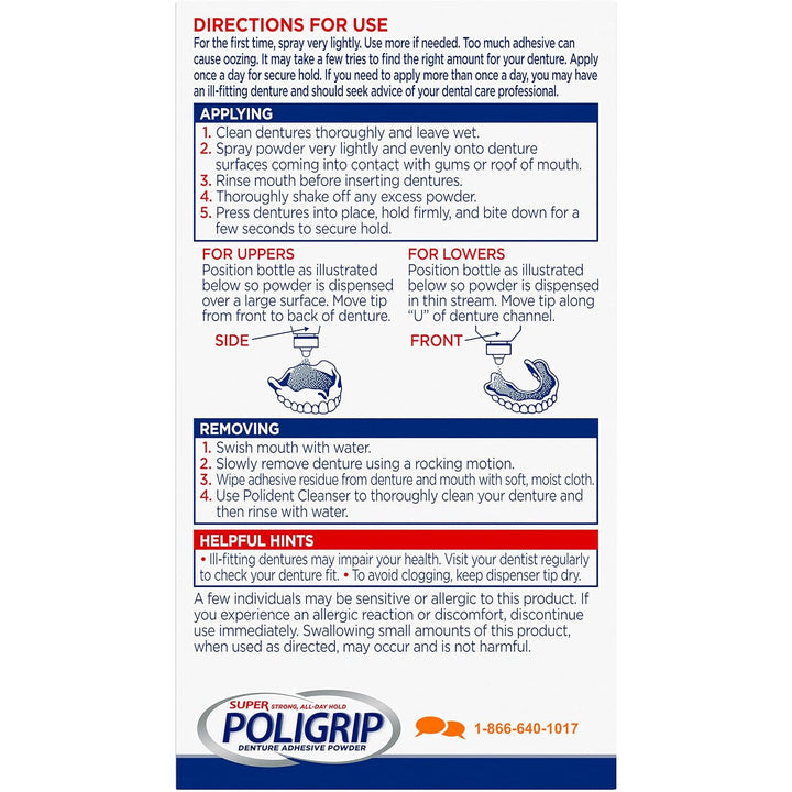 Super Poligrip - Polvo adhesivo extra fuerte para dentaduras, polvo...